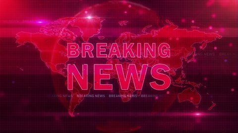 4K Breaking News Template intro TV broadcast news show program Loop Background. 3D text and badge, futuristic global spinning earth cyber. Studio Background, News Report. World Live News animation.
