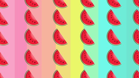 Animated Loop Motion Fresh and Natural Half Watermelon Fruit Seamless Pattern Fresh Juicy Watermelon Texture in Vacation or Spa Time  Summer Time and Holiday Chill Pattern Colorful Backdrop Template. 
