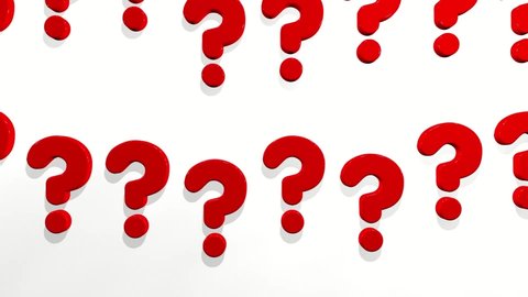 Many Question Marks Loop 1 Red x White: many ruby red and white question mark symbols waving randomly over a white background. Question marks animated video. Seamless loop.