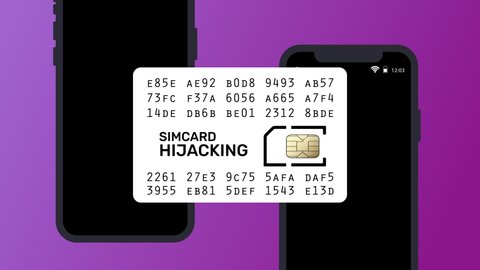 Sim card hijacking, process of hacking person's telephone number, theft, fraud. Sim swap scam, stealing somebody's phone number