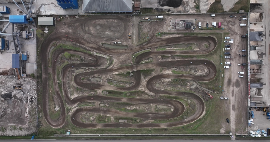 Motorcross racing dirt track. Offroad race course for motorcycle activitiy leisure and sports outdoors. Extreme sports active lifestyle racing track.