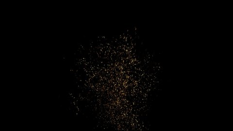 Golden glitter background in slow motion. Beautiful transition with real gold particles flying in wind on black background, shot with depth of field. Gold dust bokeh abstract background