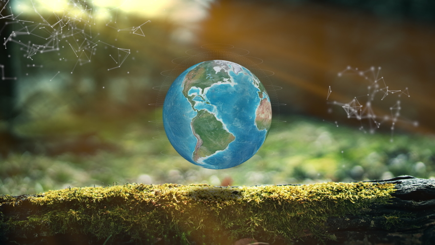 Ecological Green Energy Icons On Moss BG Concept Photo Realistic Earth Design Motion Graphics 3D Render Royalty-Free Stock Footage #1089126537
