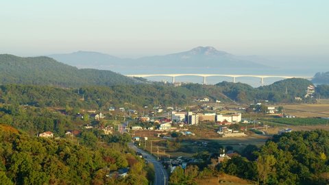 Aerial Video of  mountains, seas, and fields of Seokmodo Island in Ganghwa-gun, Incheon