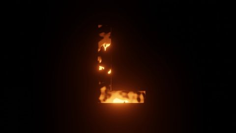 3D fiery font L seamless loop animation on black background. 4K video