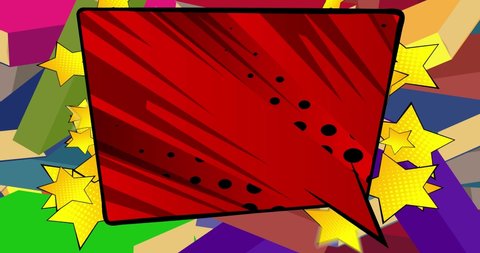 Speech bubble on books. Motion poster. 4k animated Comic book moving elements on abstract comics background. Retro pop art style education concept.