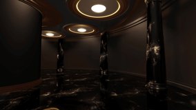 Motion Empty black hall.Display classic style.3D Background for corridor, interior design,architecture,technology,Parking,science,gallery,chapel,room.Abstract 3D animation.Video 3d 4K loop.3d render. 