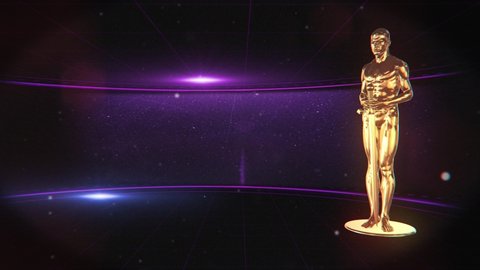 Award Trophy Best Product 3d Animation.World Academy Award Oscar. Golden statue of a man and shine on luxury background. Prizes for the Champions