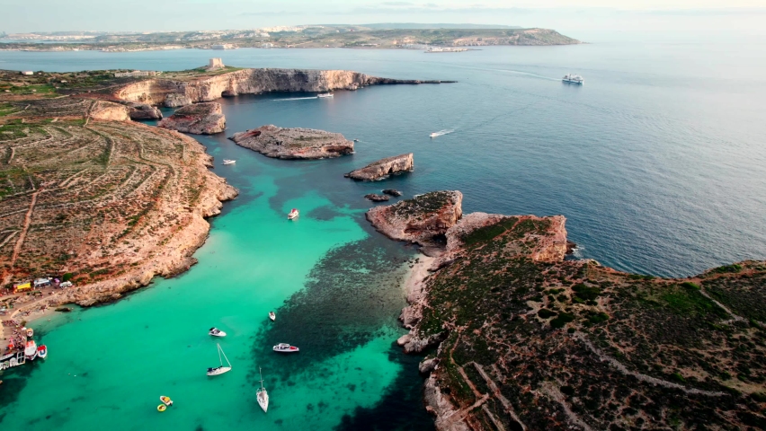Drone Aerial Of Blue Lagoon in Comino Island, Malta | Shutterstock HD Video #1089139263