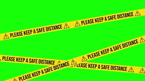 Please Keep a Safe Distance Barricade 4K Animation, Green Screen for Chroma Key Use