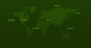 Animation of processing circle over green background with world map. data processing and technology concept digitally generated video.