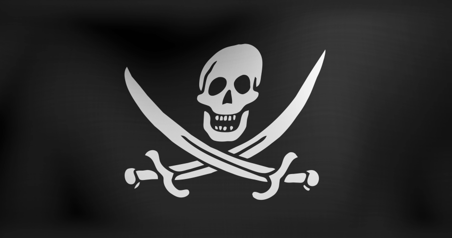 Icône De Drapeau Pirate Tissu Noir Ondulant Avec Une Tête De Mort