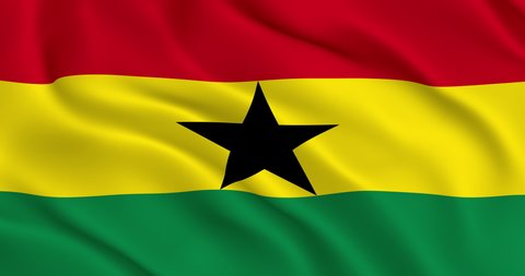 Ghana Flag Smooth wavy animation. The National Flag of the Republic of Ghana flutters in the wind. Loop animation. Realistic 3D rendering, 60 fps. Beautifully slows down 2 times at 30 fps