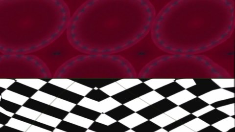 A mosaic and tile interior, colored in garnet; pink; blue; white, black. This animated decorative design is a reusable video.