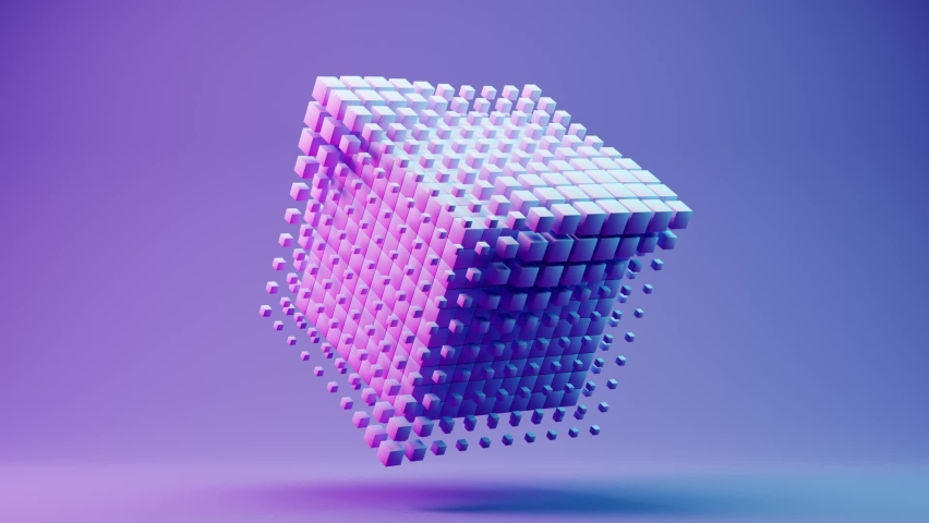 3d render of geometric cube with particles. Abstract loop animation in neon colors. Metaverse big data and blockchain concept Royalty-Free Stock Footage #1089146589