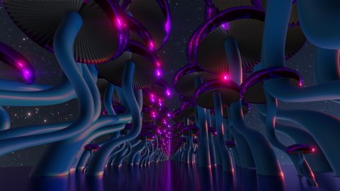 3d magic mushrooms space platform dark gills animation