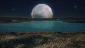 Moonlight River Water Night Landscape Full Moon Horizon. Amazing night landscape of the bright full moon reflecting on the river water. Motion background - Powered by Shutterstock - Get 15% off with code: PIKWIZARD15