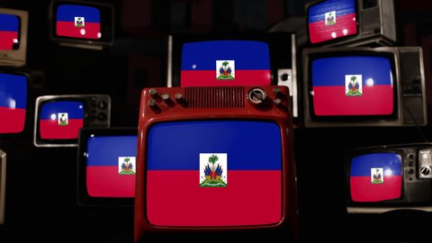 Flag of Haiti and Vintage Televisions. 4K Resolution.