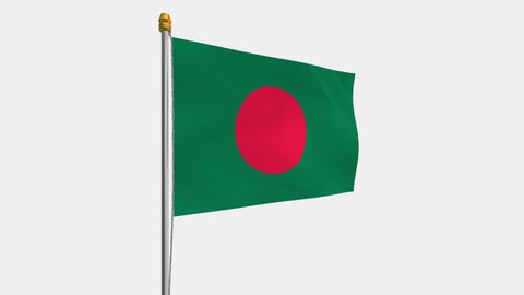 A loop video of the Bangladesh flag swaying in the wind from the left perspective.