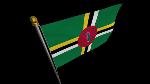 A loop video of the Dominica flag swaying in the wind from a diagonally upper left perspective.