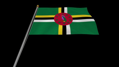 A loop video of the Dominica flag swaying in the wind from below.