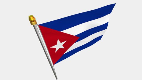 A loop video of the Cuba flag swaying in the wind from a diagonally upper left perspective.