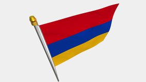 A loop video of the Armenia flag swaying in the wind from a diagonally upper left perspective.