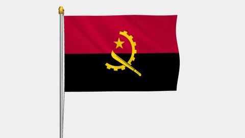A loop video of the Angola flag swaying in the wind from a frontal perspective.