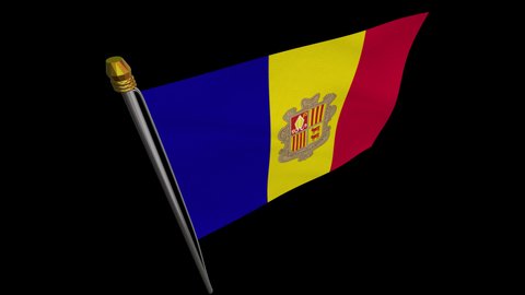 A loop video of the Andorra flag swaying in the wind from a diagonally upper left perspective.