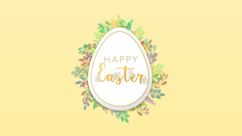 3d rendering animation of eggs with multicolors leaves, flowers and the inscription Happy Easter.
Trendy Easter design with typography and dots, plants in pastel colors. Congratulations on the holiday