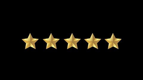 Animated Five Golden Stars Rating Animation 4k, Isolated on Black Green and White. Motion Graphics for apps and Social media.