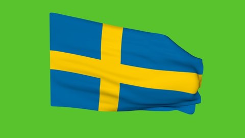Flag of Sweden on a green screen. 3D animation.