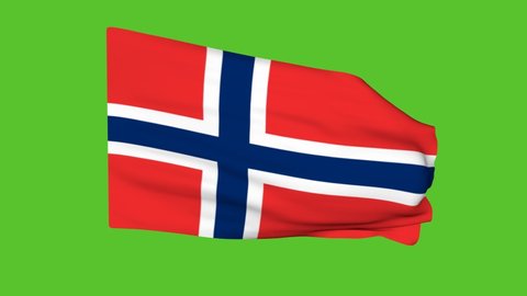 Flag of Norway on a green screen. 3D animation. 