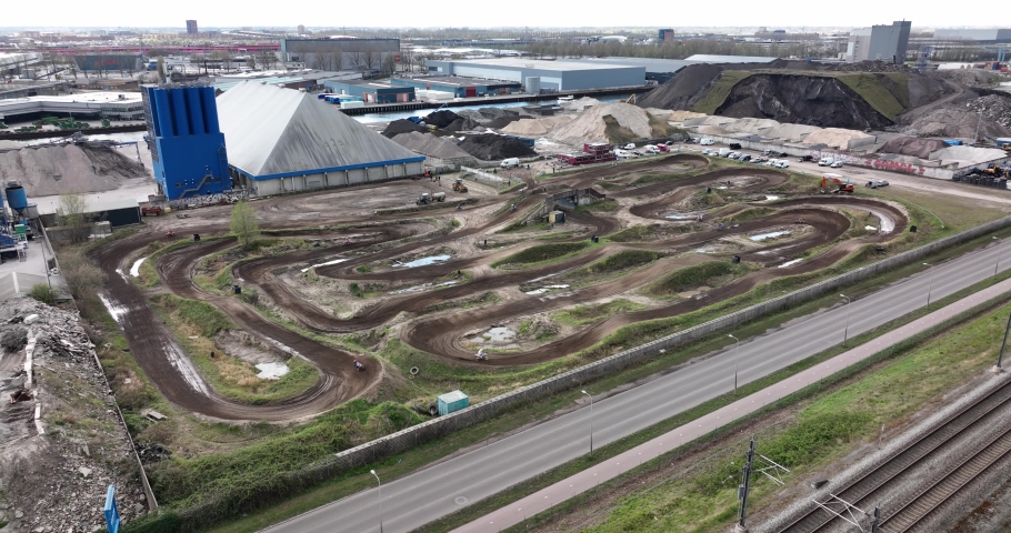 Motorcross racing dirt track. Offroad race course for motorcycle activitiy leisure and sports outdoors. Extreme sports active lifestyle racing track.