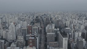Aerial footage of heavy traffic in Sao Paulo during the evening. Brazil