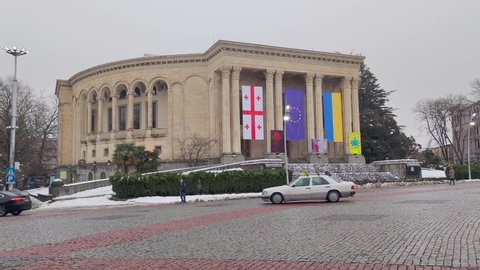 Kutaisi, Georgia - March 17, 2022: Meskhishvili Theatre at winter.
