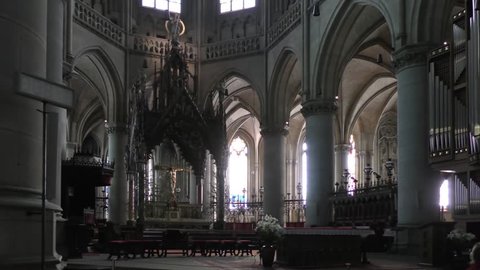 LINZ, AUSTRIA - JUNE 25, 2015: 4K footage of the interior of the New Cathedral on 25 June, 2015 in Linz, Austria. With 20,000 seats, the cathedral is the largest church in Austria.