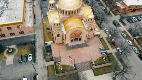 Chicago Illinoise 05.04.2022 Saints Volodymyr Olha Ukrainian Catholic Church. Ukrainian Diaspora in Chicago. Village in Chicago