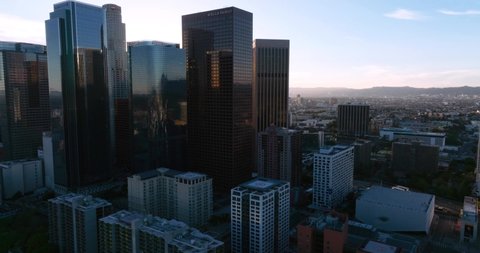 Los Angeles downtown with skyscraper. California LA, Los Angels city center. Flmed LA by drone.