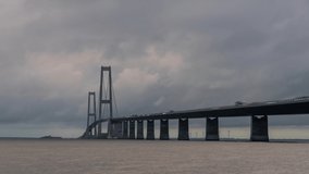 Timelapse clip of traffic on the Great belt bridge in Denmark linking the islands of Zealand and Fünen