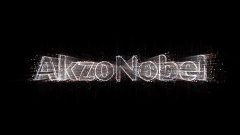 Apr 10,2022: 4k Akzo Nobel word animated company brand logo tag cloud,binary computer code.The Matrix binary text design animation,changing from zero to one digits,abstract tech background. 
