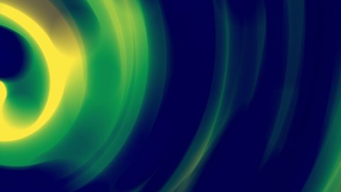 Bright yellow and green swirl lines on rich blue background. Circle gradient animation. Elegant banner and presentation template. Vivid layout for motion graphics design. Night on Jamaica concept