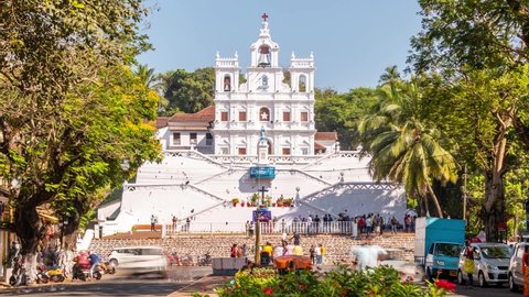 Panjim,Goa India January 8 2022: 4K Timelapse footage of Our Lady of Immaculate Conception church in Panaji the capital city of Goa