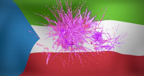 Animation of fireworks over flag of equatorial guinea. flags, national symbols and patriotism concept digitally generated video.