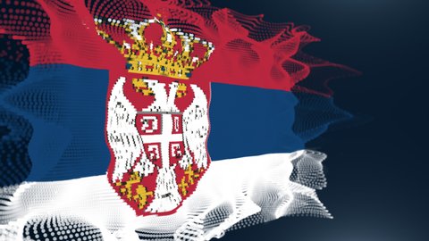 The national flag of Serbia made of digital particles in a seamless loop on black background. Perfect for project that depicts Serbia history, culture, and people.