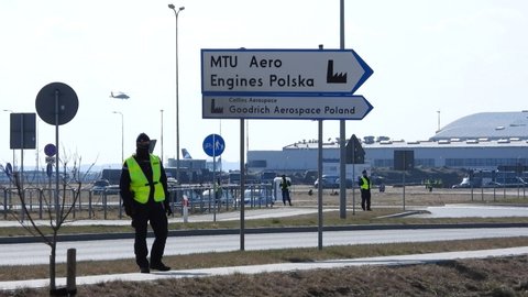 Rzeszów , Poland - 03 25 2022: USA security forces at European airport for President Joe Biden, NATO event