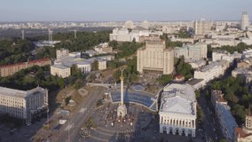 Independence square in the Kiev city center. Aerial top view of cityscape view.