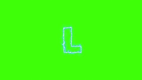 Electrical Lightning Of Letter L On Green Background, Lettering On Chroma Key