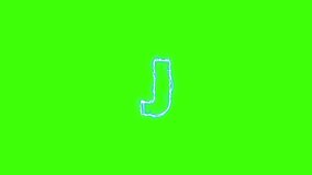 Electrical Lightning Of Letter J On Green Background, Lettering On Chroma Key