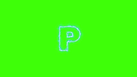 Electrical Lightning Of Letter P On Green Background, Lettering On Chroma Key